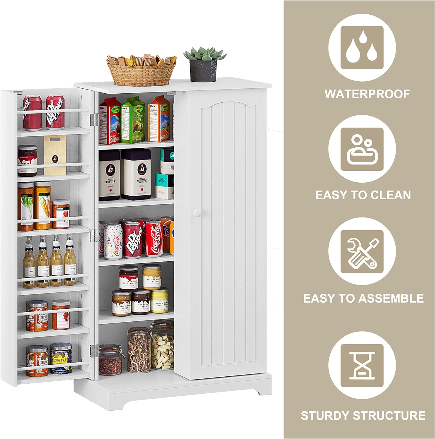 HLR 41'' Kitchen Pantry Cabinet with Adjustable Shelves